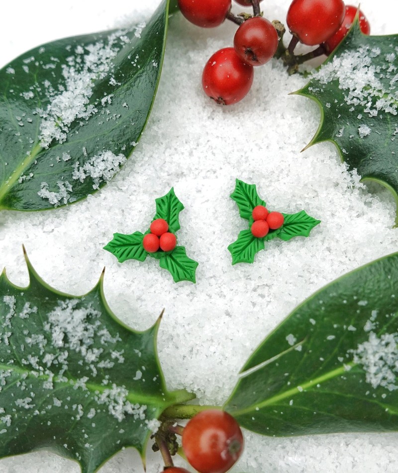 Christmas shop holly earrings