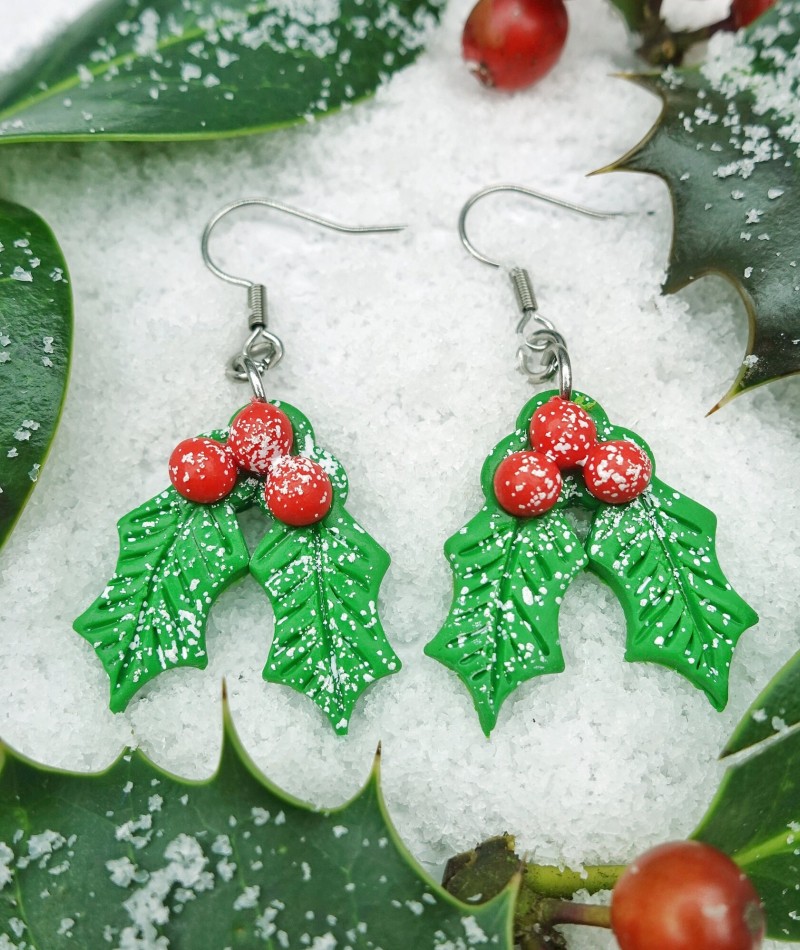 Christmas Holly Earrings 