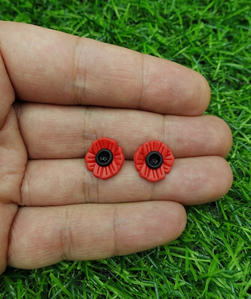 Red Poppy Stud Earrings 